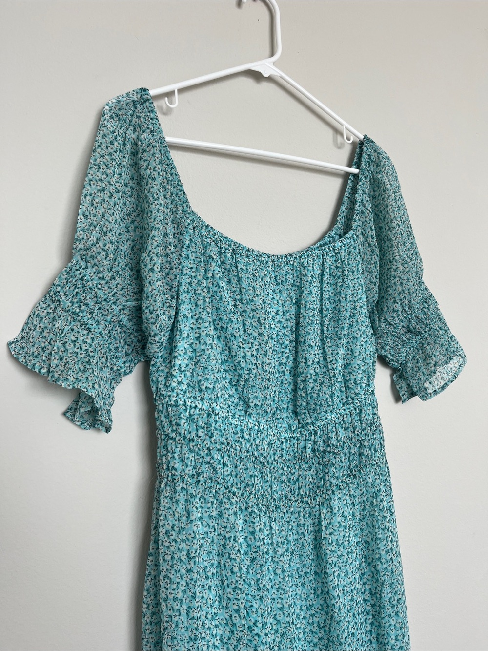 Floral Square-Neck Flutter Sleeve Dress
